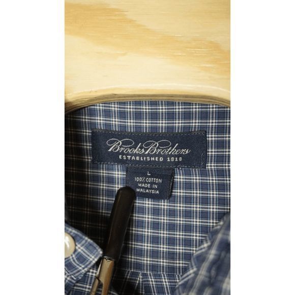 Brooks Brothers Men's Sz L Blue Check Long Sleeve Button Down Shirt - Picture 4 of 5
